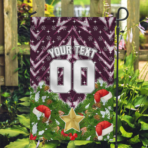 Personalised Sea Eagles Rugby Christmas Garden Flag Santa Rugby Mascot - Pine Wreath Festive