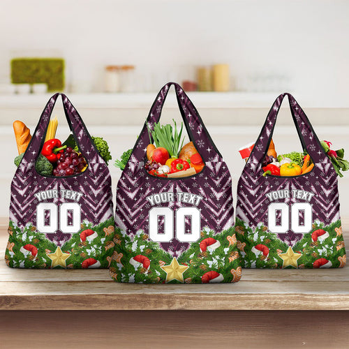 Personalised Sea Eagles Rugby Christmas Grocery Bag Santa Rugby Mascot - Pine Wreath Festive