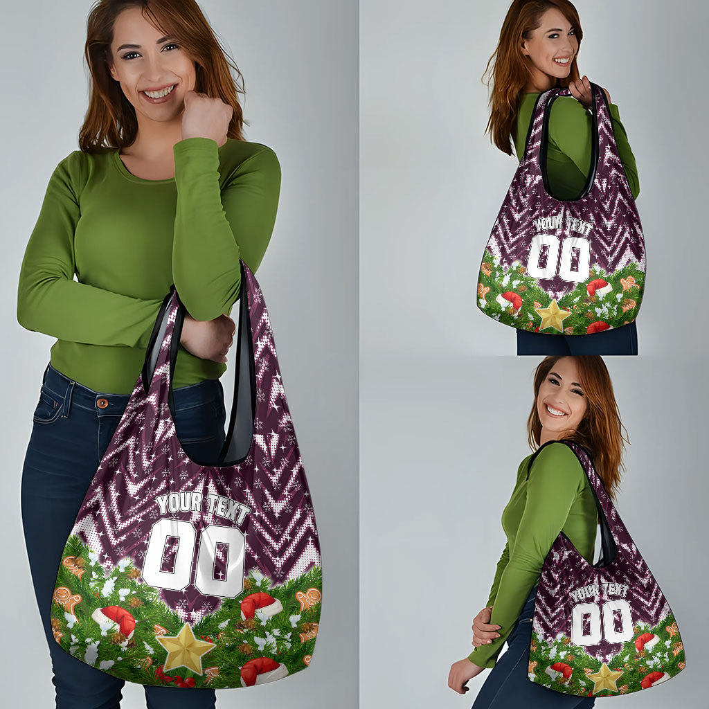 Personalised Sea Eagles Rugby Christmas Grocery Bag Santa Rugby Mascot - Pine Wreath Festive