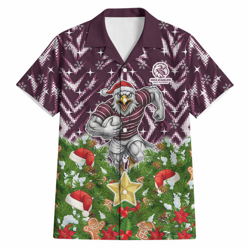 Personalised Sea Eagles Rugby Christmas Hawaiian Shirt Santa Rugby Mascot - Pine Wreath Festive