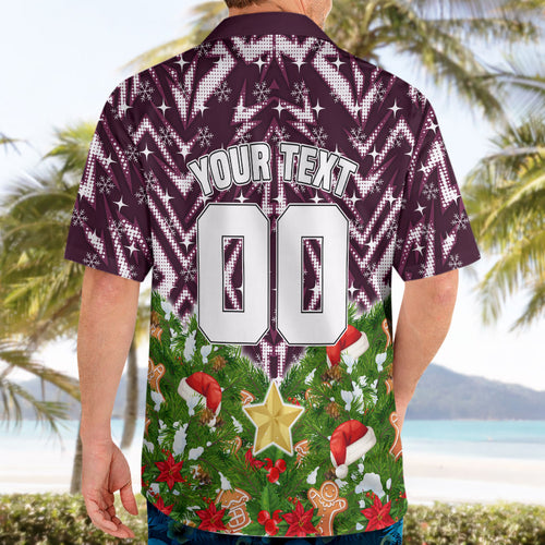 Personalised Sea Eagles Rugby Christmas Hawaiian Shirt Santa Rugby Mascot - Pine Wreath Festive