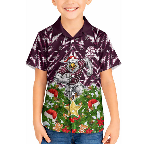 Personalised Sea Eagles Rugby Christmas Hawaiian Shirt Santa Rugby Mascot - Pine Wreath Festive