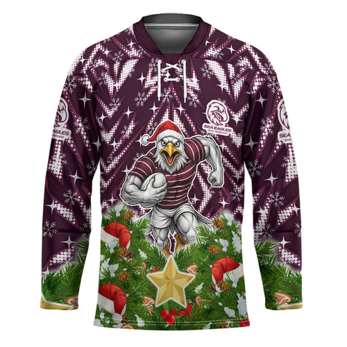 Personalised Sea Eagles Rugby Christmas Hockey Jersey Santa Rugby Mascot - Pine Wreath Festive