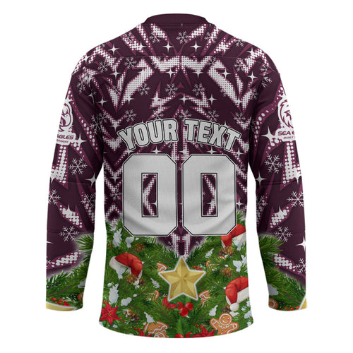 Personalised Sea Eagles Rugby Christmas Hockey Jersey Santa Rugby Mascot - Pine Wreath Festive