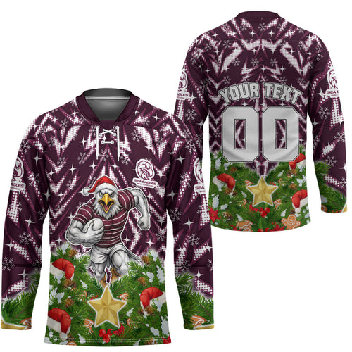 Personalised Sea Eagles Rugby Christmas Hockey Jersey Santa Rugby Mascot - Pine Wreath Festive