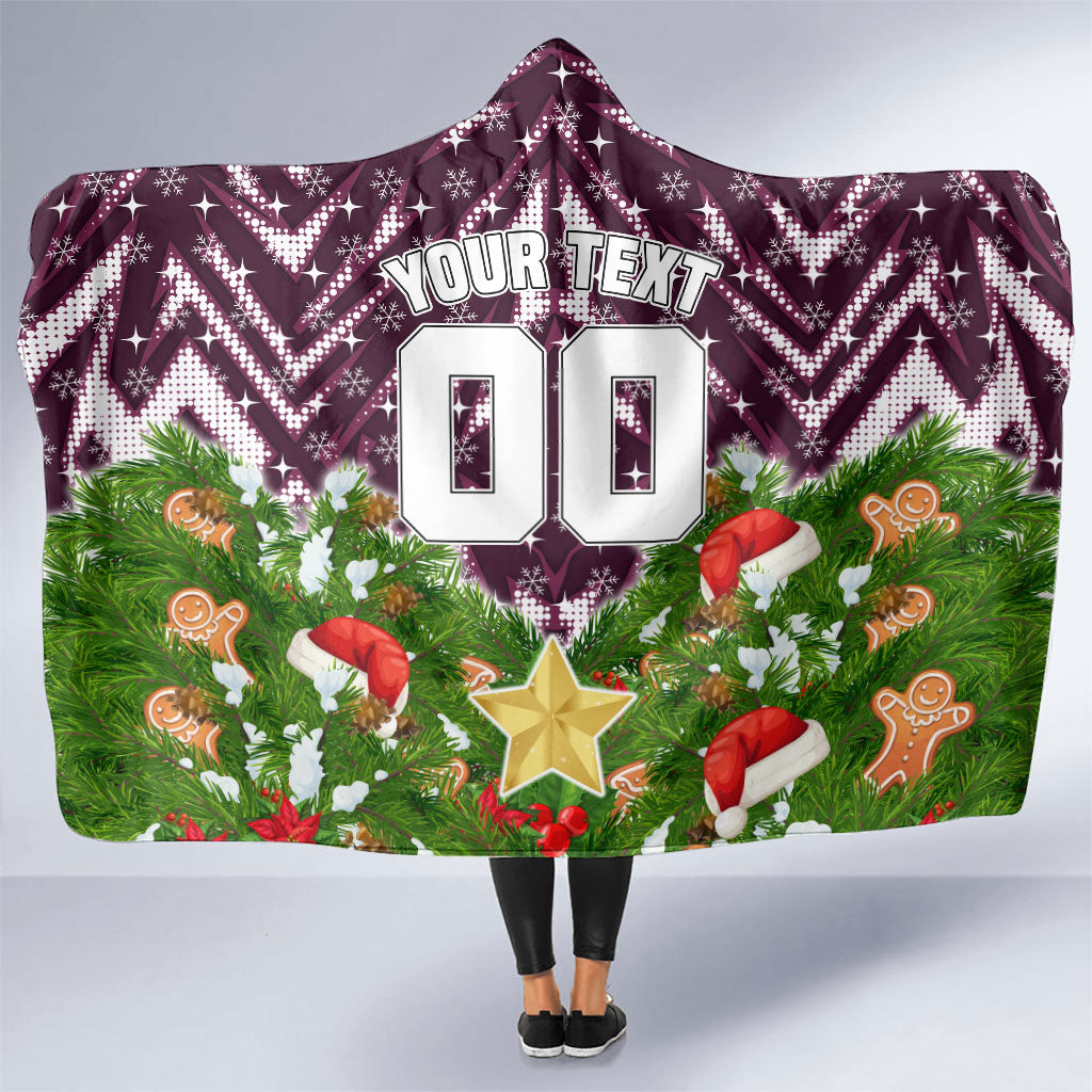 Personalised Sea Eagles Rugby Christmas Hooded Blanket Santa Rugby Mascot - Pine Wreath Festive