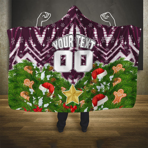 Personalised Sea Eagles Rugby Christmas Hooded Blanket Santa Rugby Mascot - Pine Wreath Festive