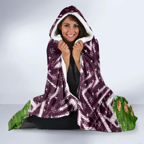 Personalised Sea Eagles Rugby Christmas Hooded Blanket Santa Rugby Mascot - Pine Wreath Festive