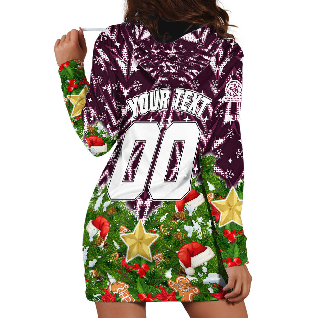 Personalised Sea Eagles Rugby Christmas Hoodie Dress Santa Rugby Mascot - Pine Wreath Festive