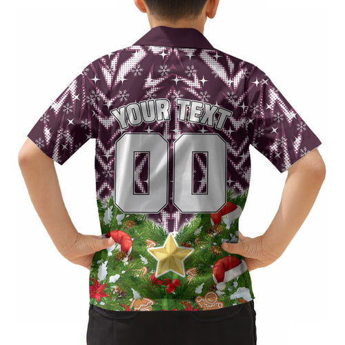 Personalised Sea Eagles Rugby Christmas Kid Hawaiian Shirt Santa Rugby Mascot - Pine Wreath Festive