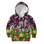 Personalised Sea Eagles Rugby Christmas Kid Hoodie Santa Rugby Mascot - Pine Wreath Festive
