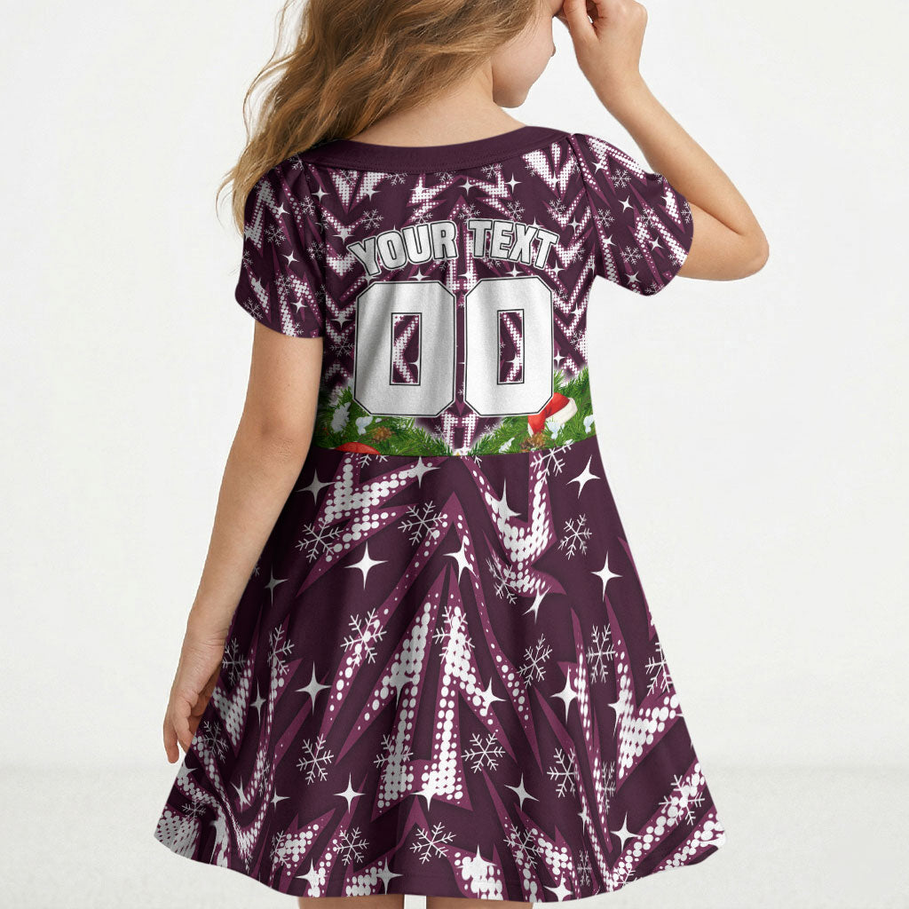 Personalised Sea Eagles Rugby Christmas Kid Short Sleeve Dress Santa Rugby Mascot - Pine Wreath Festive