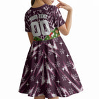 Personalised Sea Eagles Rugby Christmas Kid Short Sleeve Dress Santa Rugby Mascot - Pine Wreath Festive