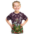 Personalised Sea Eagles Rugby Christmas Kid T Shirt Santa Rugby Mascot - Pine Wreath Festive