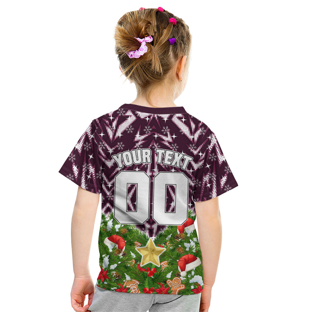 Personalised Sea Eagles Rugby Christmas Kid T Shirt Santa Rugby Mascot - Pine Wreath Festive