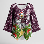 Personalised Sea Eagles Rugby Christmas Kimono Sleeve Blouse Santa Rugby Mascot - Pine Wreath Festive