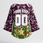 Personalised Sea Eagles Rugby Christmas Kimono Sleeve Blouse Santa Rugby Mascot - Pine Wreath Festive