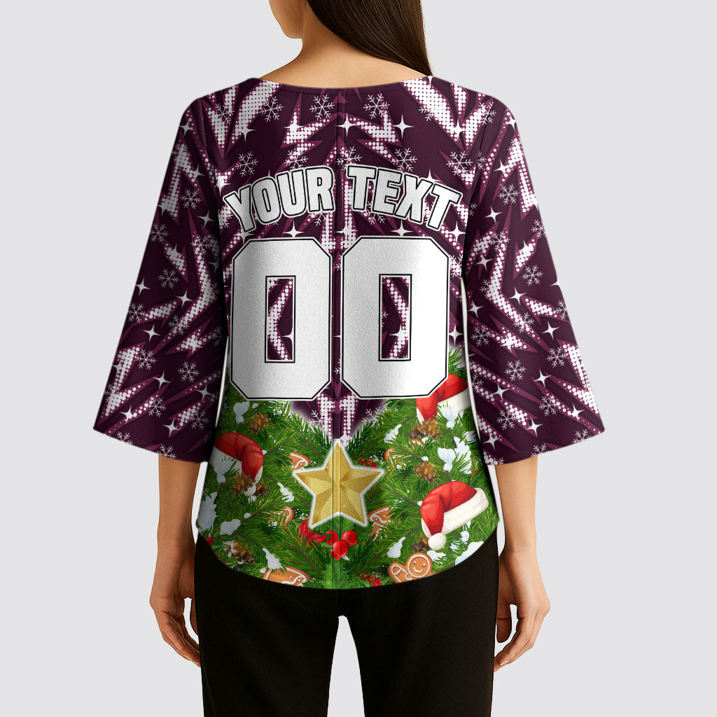 Personalised Sea Eagles Rugby Christmas Kimono Sleeve Blouse Santa Rugby Mascot - Pine Wreath Festive