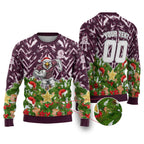 Personalised Sea Eagles Rugby Christmas Ugly Christmas Sweater Santa Rugby Mascot - Pine Wreath Festive