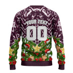 Personalised Sea Eagles Rugby Christmas Ugly Christmas Sweater Santa Rugby Mascot - Pine Wreath Festive