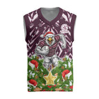 Personalised Sea Eagles Rugby Christmas Knitted V-Neck Vest Santa Rugby Mascot - Pine Wreath Festive