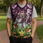 Personalised Sea Eagles Rugby Christmas Knitted V-Neck Vest Santa Rugby Mascot - Pine Wreath Festive