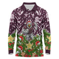 Personalised Sea Eagles Rugby Christmas Long Sleeve Polo Shirt Santa Rugby Mascot - Pine Wreath Festive