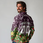 Personalised Sea Eagles Rugby Christmas Long Sleeve Polo Shirt Santa Rugby Mascot - Pine Wreath Festive