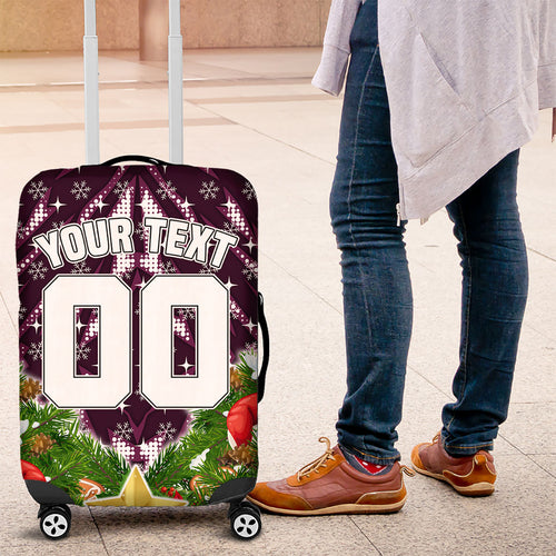 Personalised Sea Eagles Rugby Christmas Luggage Cover Santa Rugby Mascot - Pine Wreath Festive