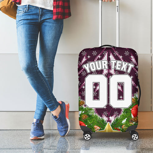 Personalised Sea Eagles Rugby Christmas Luggage Cover Santa Rugby Mascot - Pine Wreath Festive