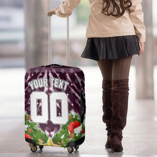 Personalised Sea Eagles Rugby Christmas Luggage Cover Santa Rugby Mascot - Pine Wreath Festive