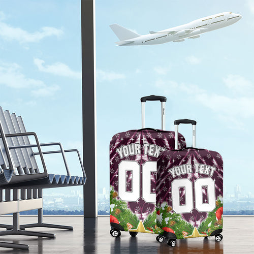 Personalised Sea Eagles Rugby Christmas Luggage Cover Santa Rugby Mascot - Pine Wreath Festive