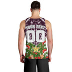 Personalised Sea Eagles Rugby Christmas Men Tank Top Santa Rugby Mascot - Pine Wreath Festive