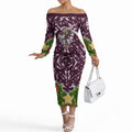 Personalised Sea Eagles Rugby Christmas Off The Shoulder Long Sleeve Dress Santa Rugby Mascot - Pine Wreath Festive