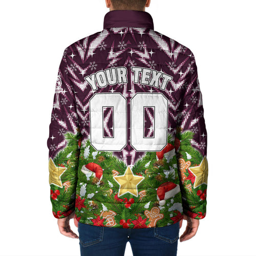 Personalised Sea Eagles Rugby Christmas Padded Jacket Santa Rugby Mascot - Pine Wreath Festive