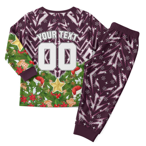 Personalised Sea Eagles Rugby Christmas Pajama Set Santa Rugby Mascot - Pine Wreath Festive