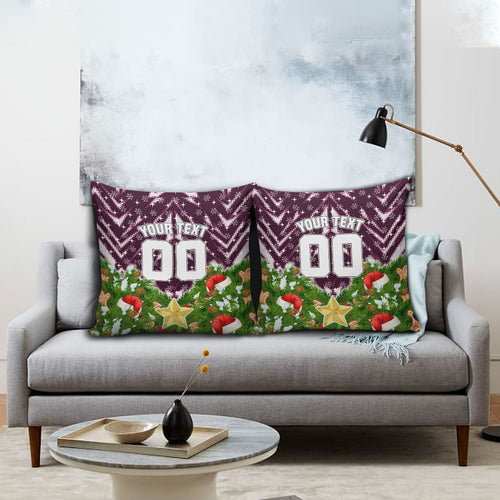 Personalised Sea Eagles Rugby Christmas Pillow Cover Santa Rugby Mascot - Pine Wreath Festive