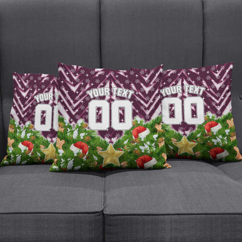 Personalised Sea Eagles Rugby Christmas Pillow Cover Santa Rugby Mascot - Pine Wreath Festive