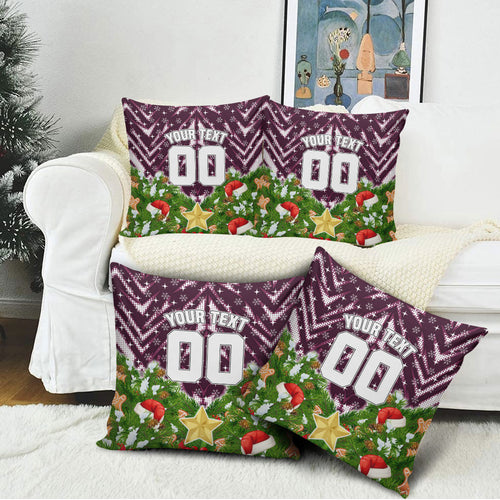 Personalised Sea Eagles Rugby Christmas Pillow Cover Santa Rugby Mascot - Pine Wreath Festive