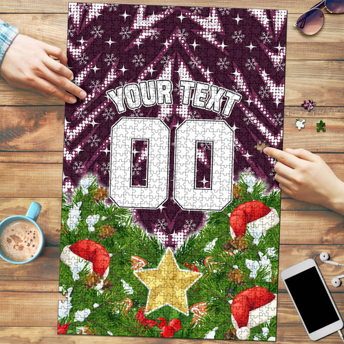 Personalised Sea Eagles Rugby Christmas Puzzle Santa Rugby Mascot - Pine Wreath Festive