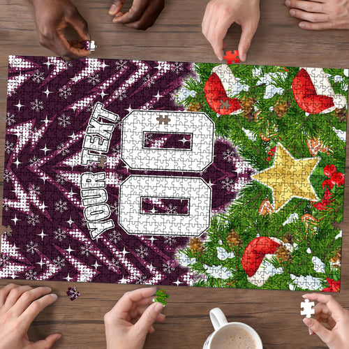 Personalised Sea Eagles Rugby Christmas Puzzle Santa Rugby Mascot - Pine Wreath Festive