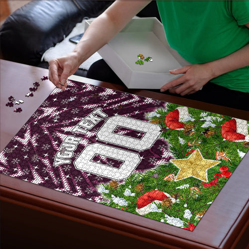 Personalised Sea Eagles Rugby Christmas Puzzle Santa Rugby Mascot - Pine Wreath Festive