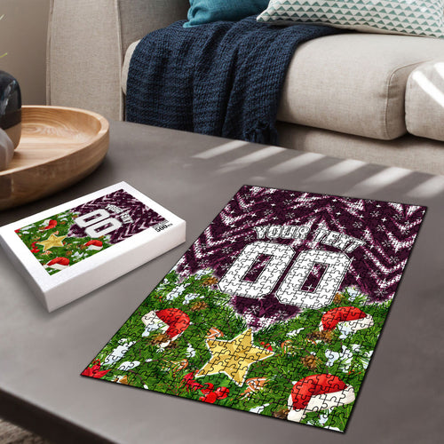 Personalised Sea Eagles Rugby Christmas Puzzle Santa Rugby Mascot - Pine Wreath Festive