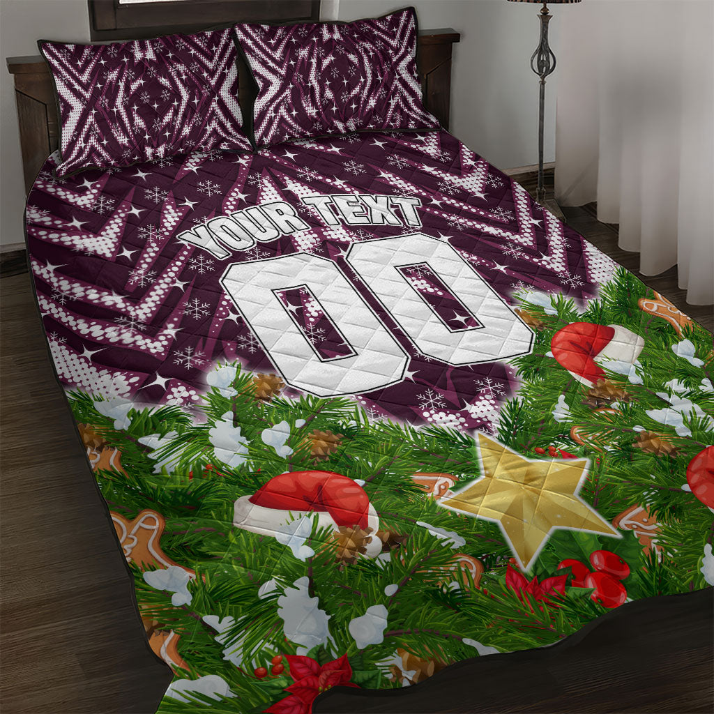 Personalised Sea Eagles Rugby Christmas Quilt Bed Set Santa Rugby Mascot - Pine Wreath Festive