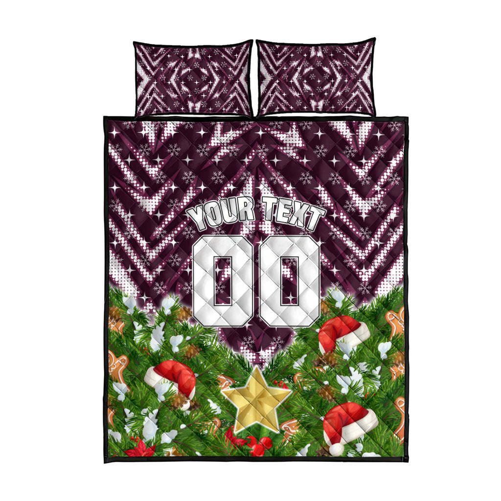 Personalised Sea Eagles Rugby Christmas Quilt Bed Set Santa Rugby Mascot - Pine Wreath Festive
