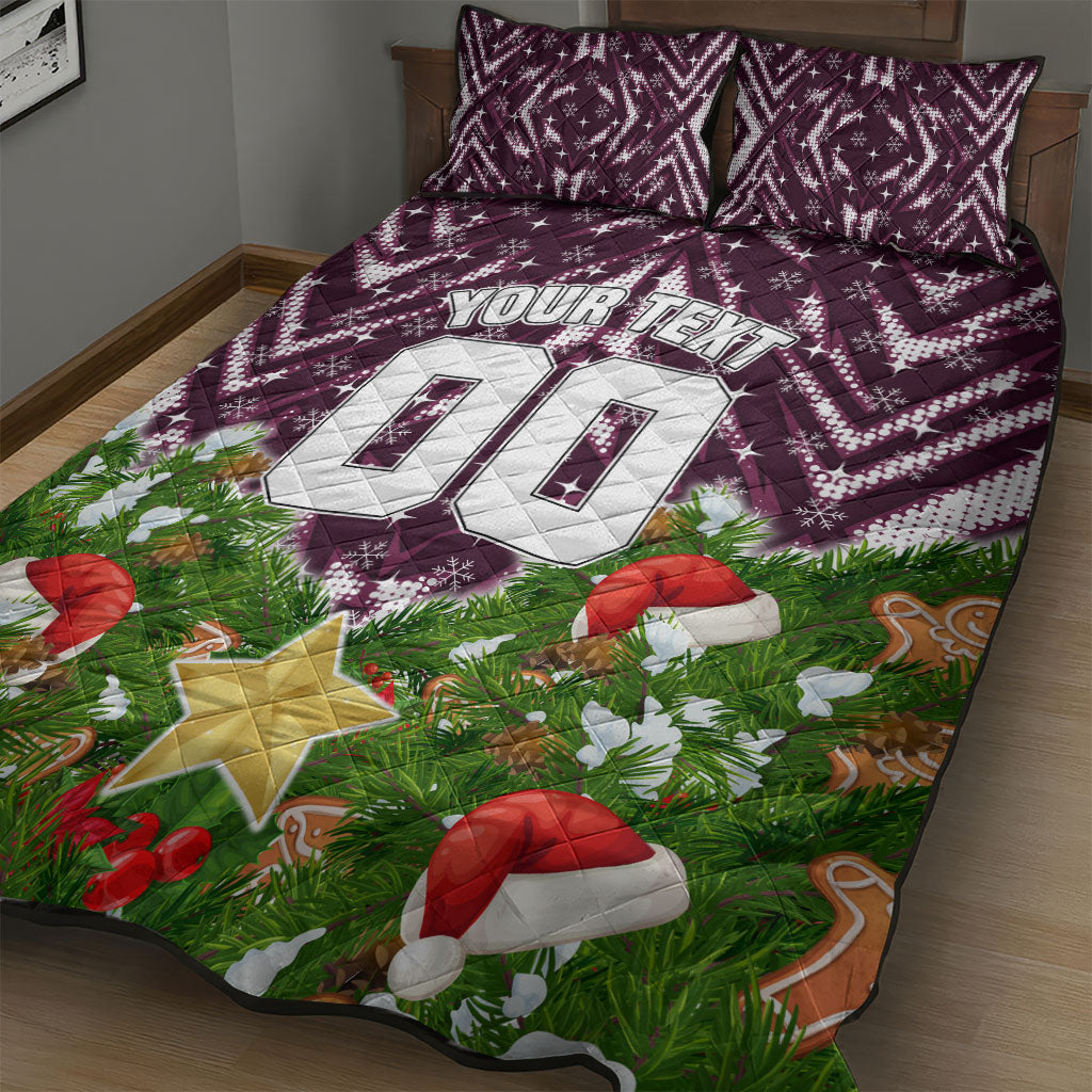 Personalised Sea Eagles Rugby Christmas Quilt Bed Set Santa Rugby Mascot - Pine Wreath Festive