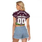 Personalised Sea Eagles Rugby Christmas Raglan Cropped T Shirt Santa Rugby Mascot - Pine Wreath Festive