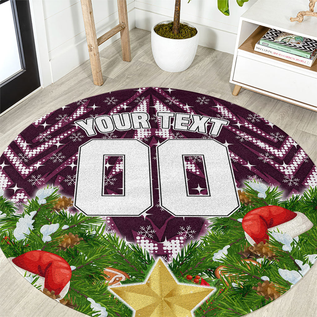 Personalised Sea Eagles Rugby Christmas Round Carpet Santa Rugby Mascot - Pine Wreath Festive