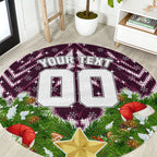 Personalised Sea Eagles Rugby Christmas Round Carpet Santa Rugby Mascot - Pine Wreath Festive