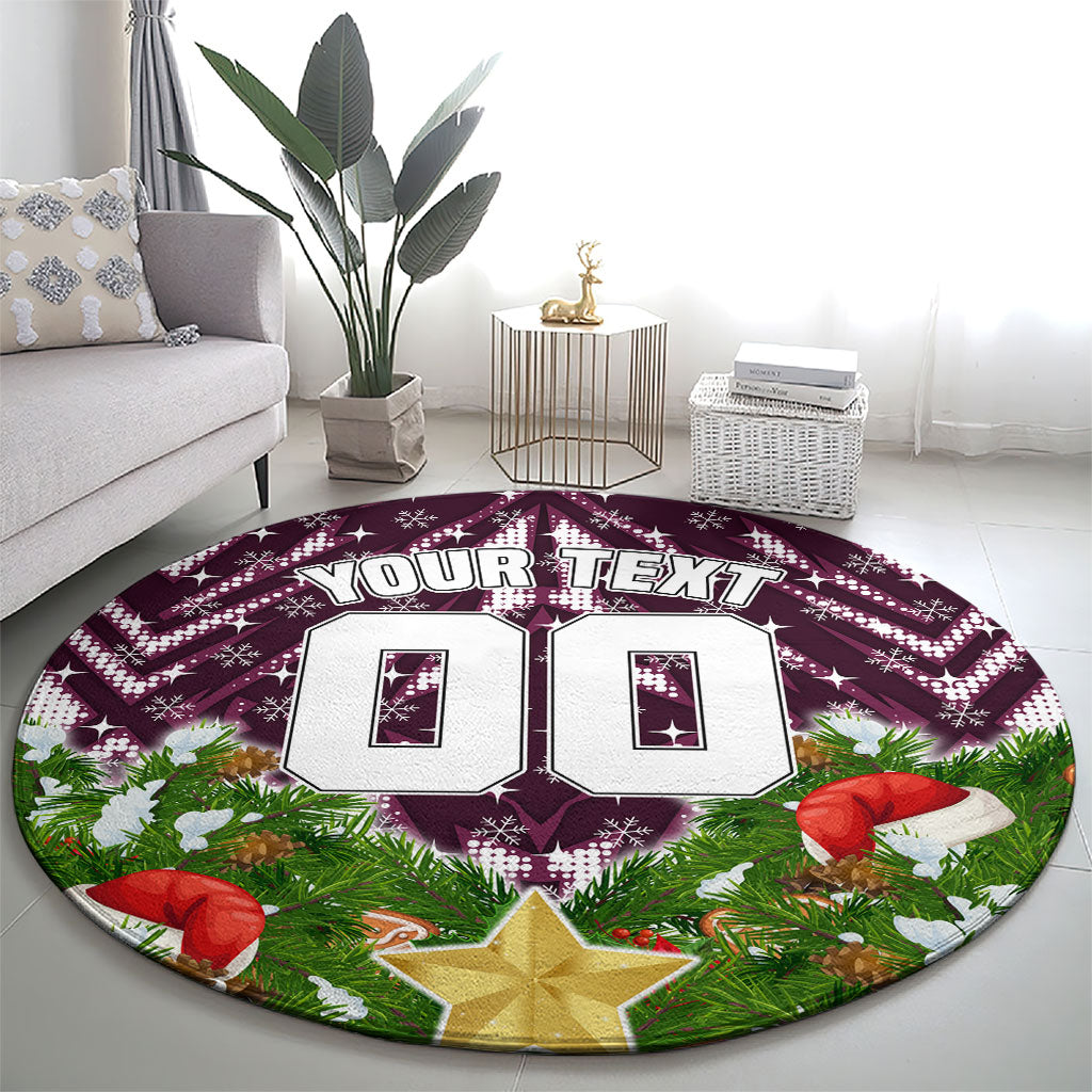 Personalised Sea Eagles Rugby Christmas Round Carpet Santa Rugby Mascot - Pine Wreath Festive